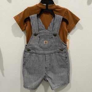 NWT Carhartt Kids Striped Overalls with Brown Shirt 12 MONTH